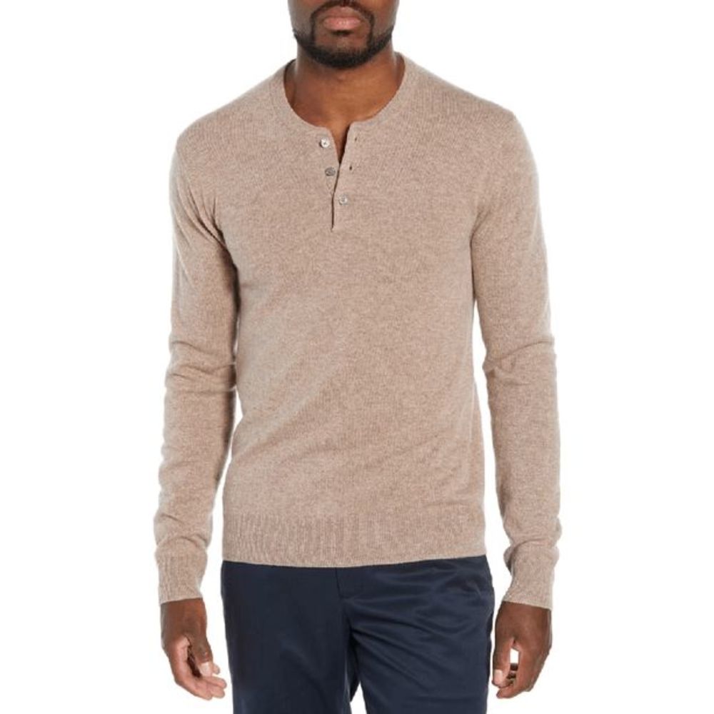 Bonobos Tan Slim Fit Cashmere Long Sleeve Henley Sweater Men's Size S
